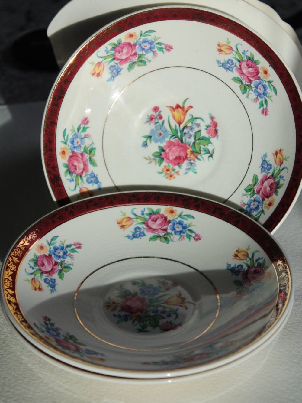 [SWINNERTONS] 3-Piece 22k Gold Tudor Rose Bowls/Saucers (Staffordshire, England)